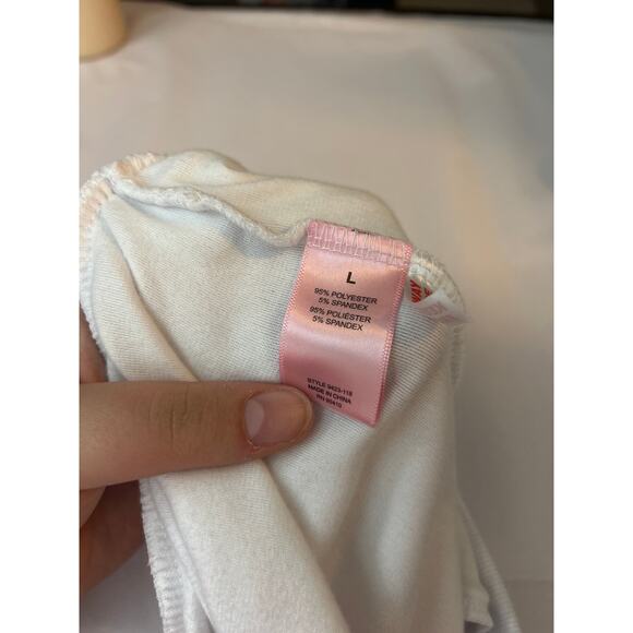 Juicy Couture Velour Track Pants Large White Silver Rhinestone Spell Out Sleep - Picture 12 of 13